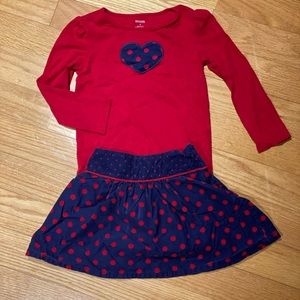 Gymboree Outfit Long Sleeve Heart Shirt With Matching Corduroy Skirt Size 4T